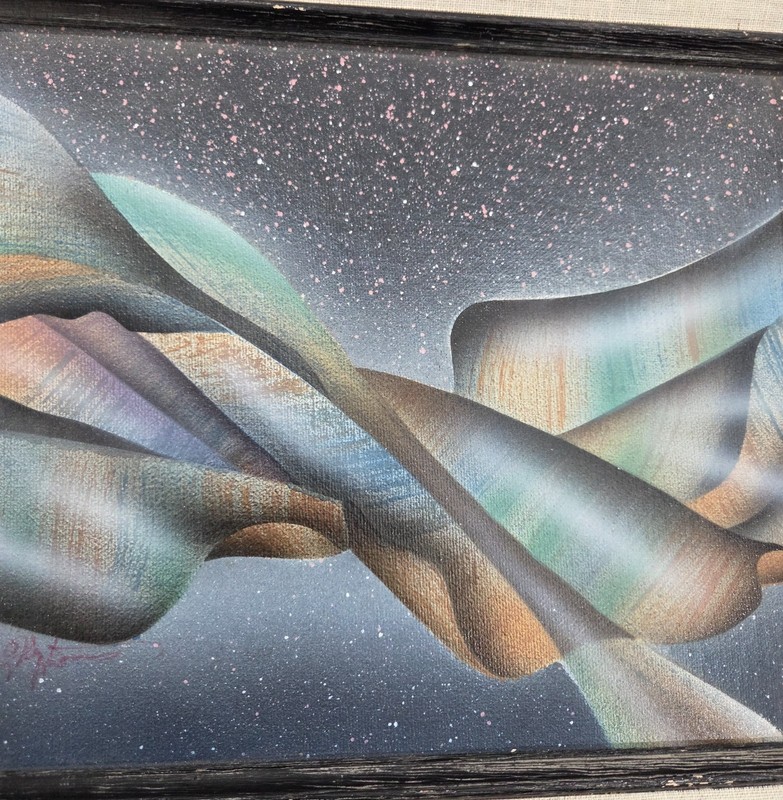 Futurist Style Vintage Framed Original Painting on Wood Board Signed Kingston gallery