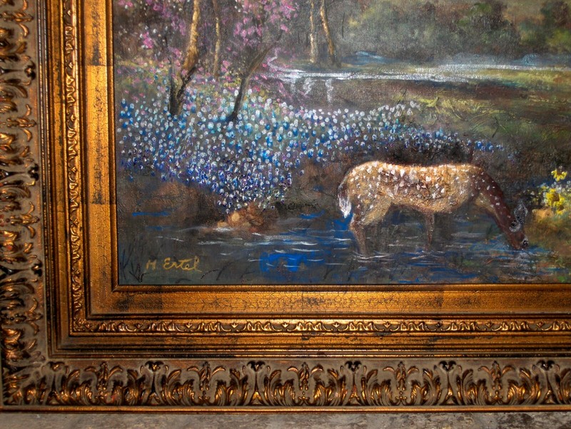 Pickup Houston ORIGINAL Bluebonnet River Deer Blooming Trees Birds Sunset Clouds gallery