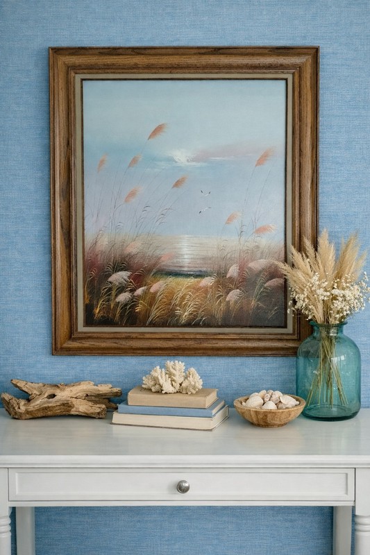 Vintage Coastal Marsh Landscape Oil Painting Signed Framed Seascape 30×20…