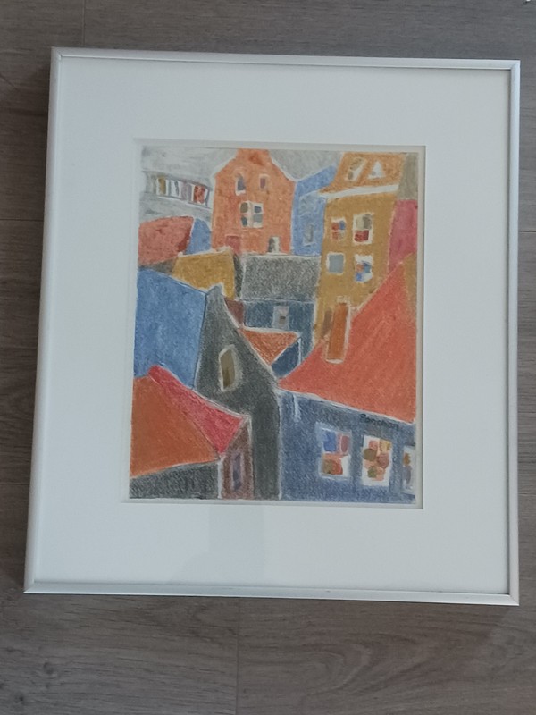Mixed-Media Monoprint Titled «Luxembourg in the Key Of G» Signed Fanchon 15 x 13