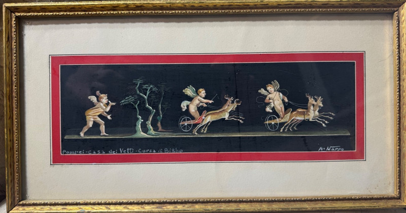A Nappo "Pompei–Casa Dei Vetti–Corsa di Bighe" Gouache Painting - Signed/Framed gallery