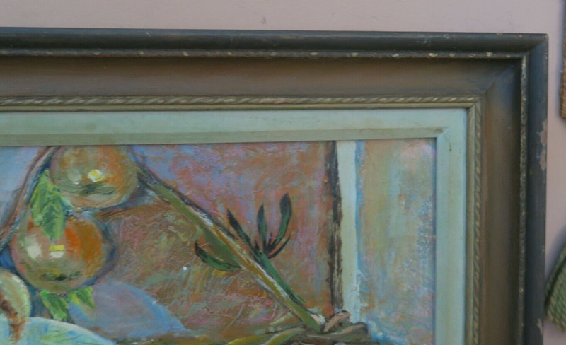 VINTAGE SIGNED ORIGINAL OIL ON BOARD PEARS PRE CRUST PAINTING 18"X20" FRAMED gallery
