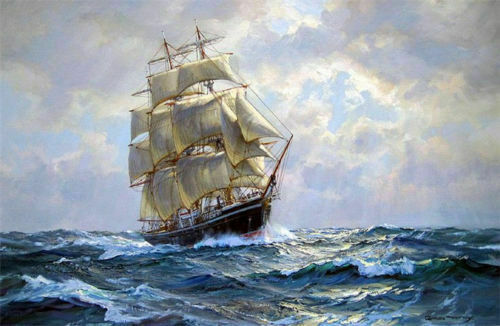 MQ178 Stretched Canvas Frame / Unframed Handmade Sailing Boat Ocean Oil Painting