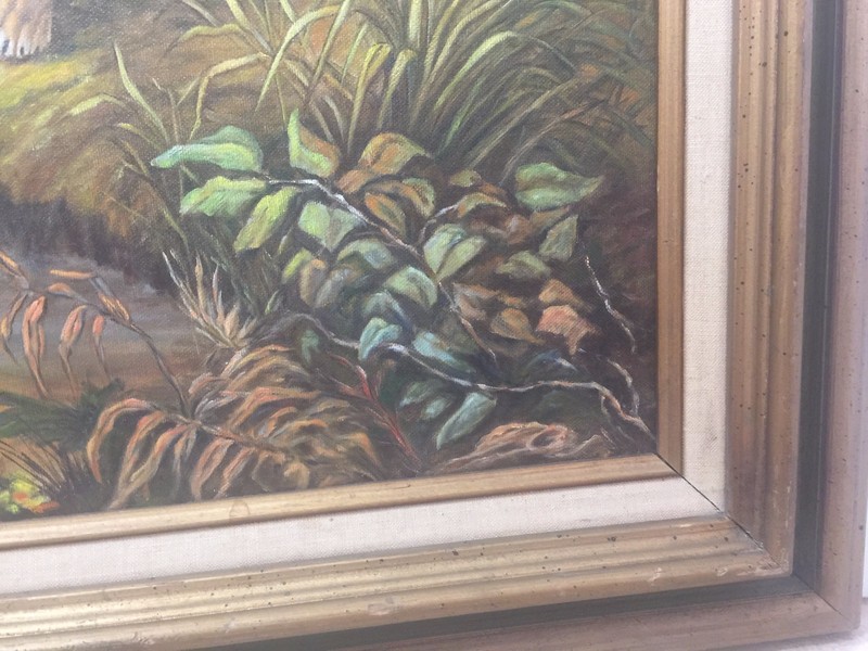 Hazel Brooks 1987 Original Oil Painting Lion King Motive, 19" x 23 1/2" (Image) gallery