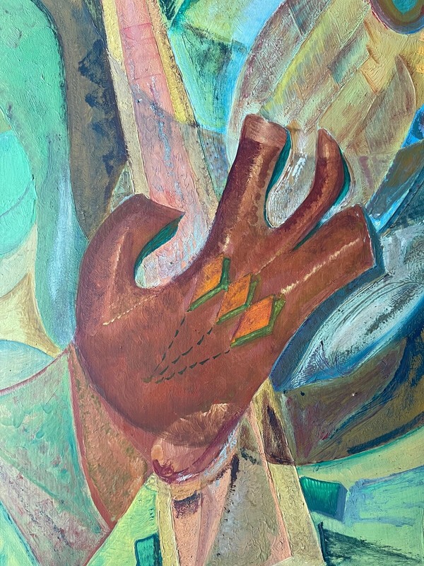 Vintage Abstract Shapes Musician? Oil Painting Modern Art Wall Hanging 60s 70s gallery