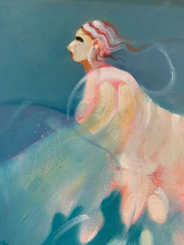 TAOS NEW MEXICO OIL PAINTING FIGURAL WOMAN WHIMSICAL DANCING FLOATING ANGEL gallery