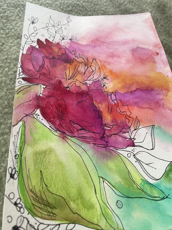 Original Watercolor Unique, Whimsical Botanical- bright, colorful, joyful 7x11 gallery