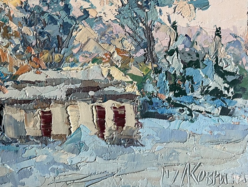 Oil painting Snowy Botanical garden Ukrainian painter canvas original landscape gallery