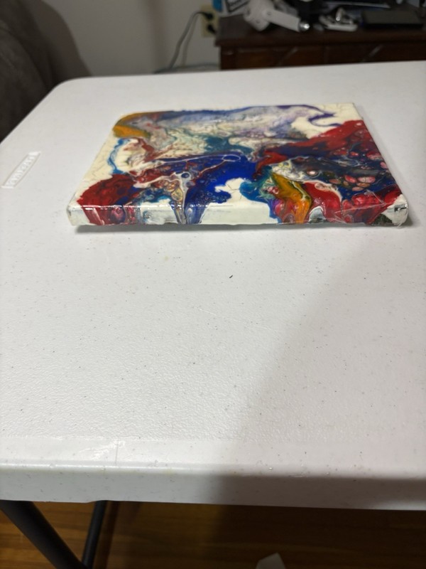 Abstract Original Acrylic paint pouring Painting White Blue Red 8x10 Unsigned gallery