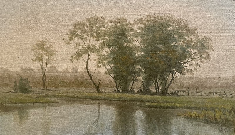 Morning Silence by Rimantas Virbickas Original Oil Painting 34x20 cm