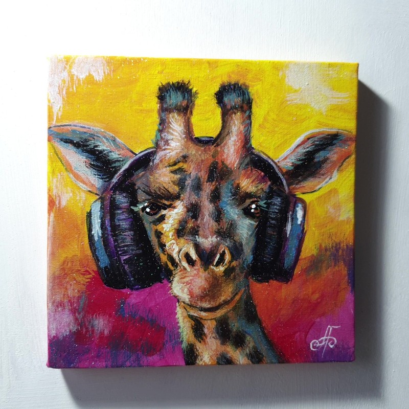 Original Acrylic Animal Painting Giraffe Portrait Impressionist Canvas Art Gift gallery