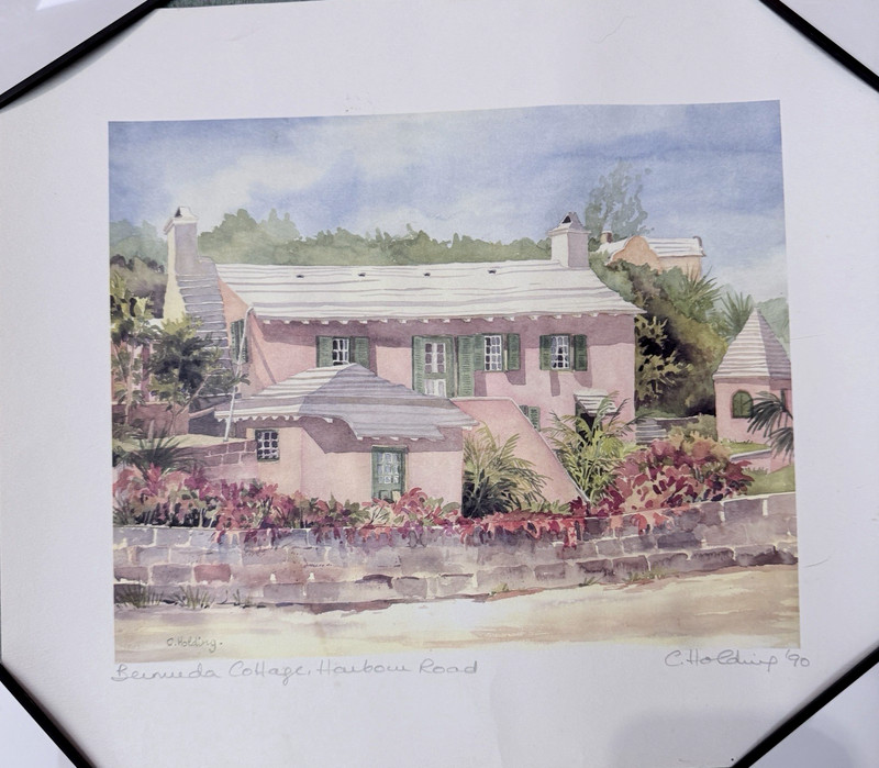 Original ’90 Unframed Watercolor Print C. Holding Bermuda Cottage, Harbour Road