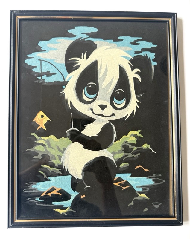 Framed Craft House Black Velvet Oil Paint by Number BREAKFAST TIME PANDA 18488
