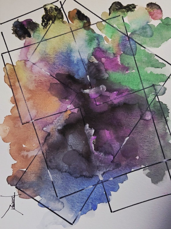 ORIGINAL African American Urban Watercolor painting «Abstract Generations 2»