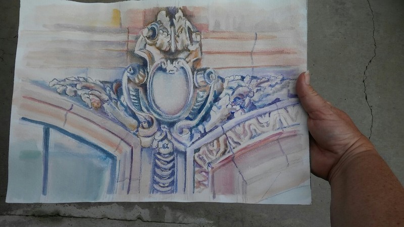 Architectural Relief Los Angeles Original Watercolor Painting~ RAMfish Artist gallery