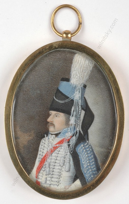 «Portrait of Saxonian Hussar Officer», high quality German miniature, 1790s