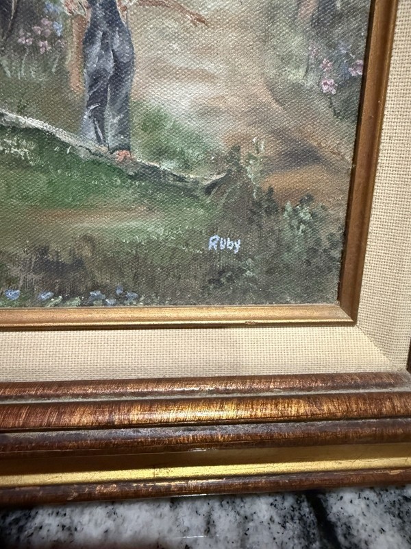 Vintage Framed Painting Child on a Log 17 3/4” x 15” Frame gallery