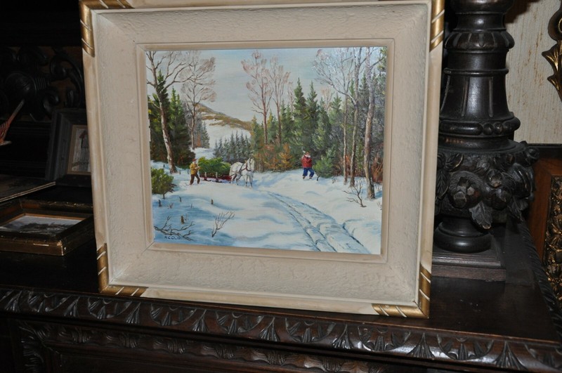 Christmas tree gathering, horse and sled Beautiful Painting by Mc Chute gallery