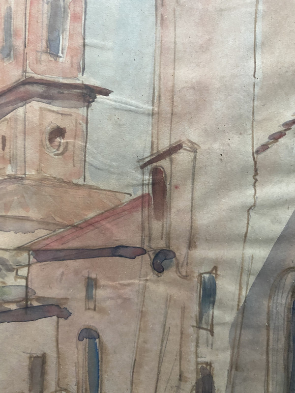 ::WATERCOLOUR °SIGNED L. BERTOLINI BISI ITALY CHURCH °WHO KNOWS THE PLACE? ANTIQUE gallery
