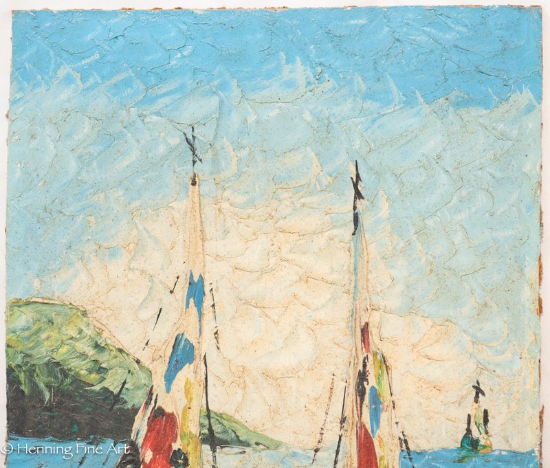 Mid Century Impasto Painting of Twin Red Sailboats Signed "G. Joseph" 15x10" gallery