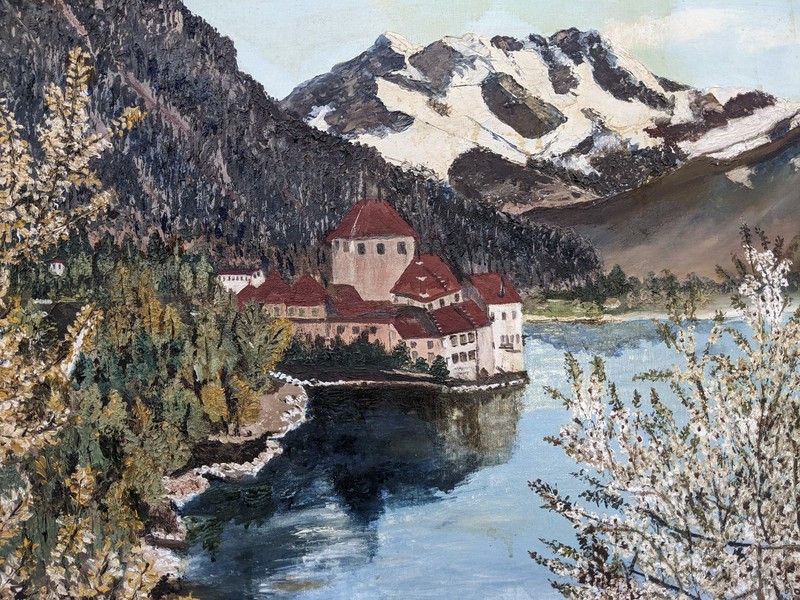 Original Signed Oil Painting Chillon Castle Switzerland by Opal M. Lewis gallery