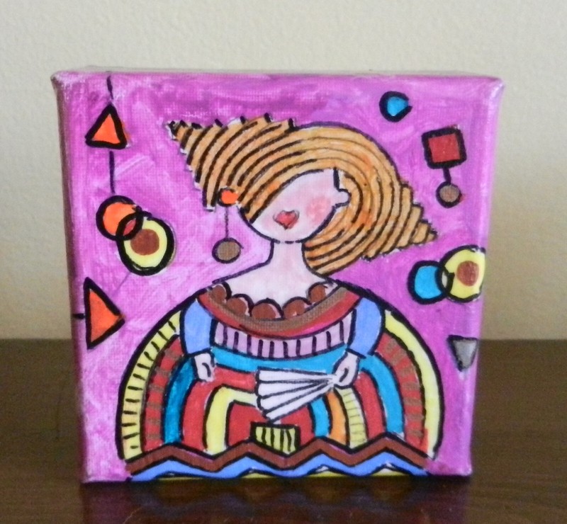 Handmade Art Original Mini Spanish Painting La Menina Madrid Spain 4″ Signed Art