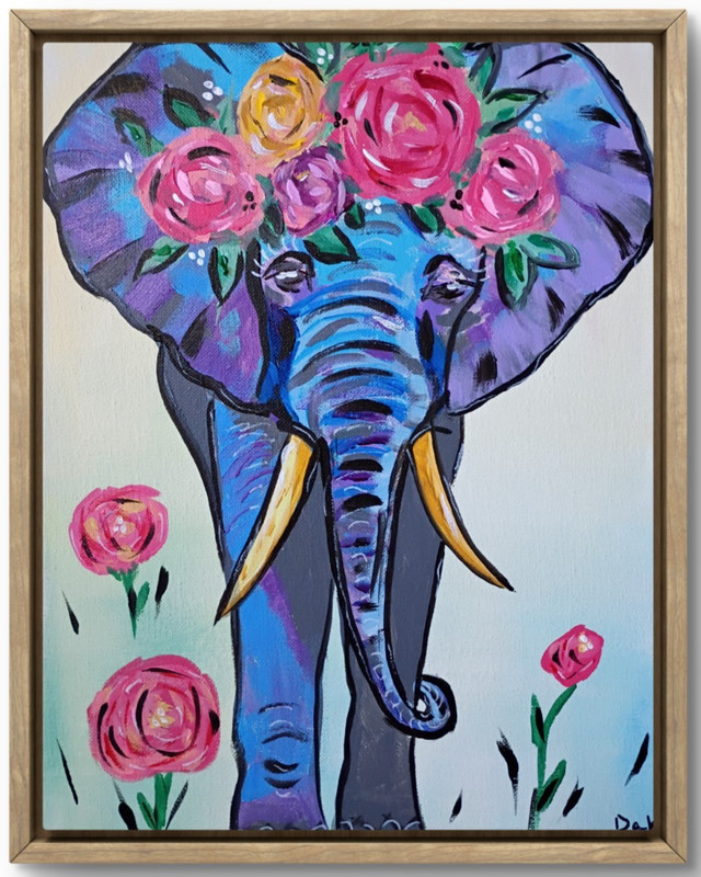 Walking Elephant 11×14 Canvas Original Art Expressionism Abstract Cute Animals