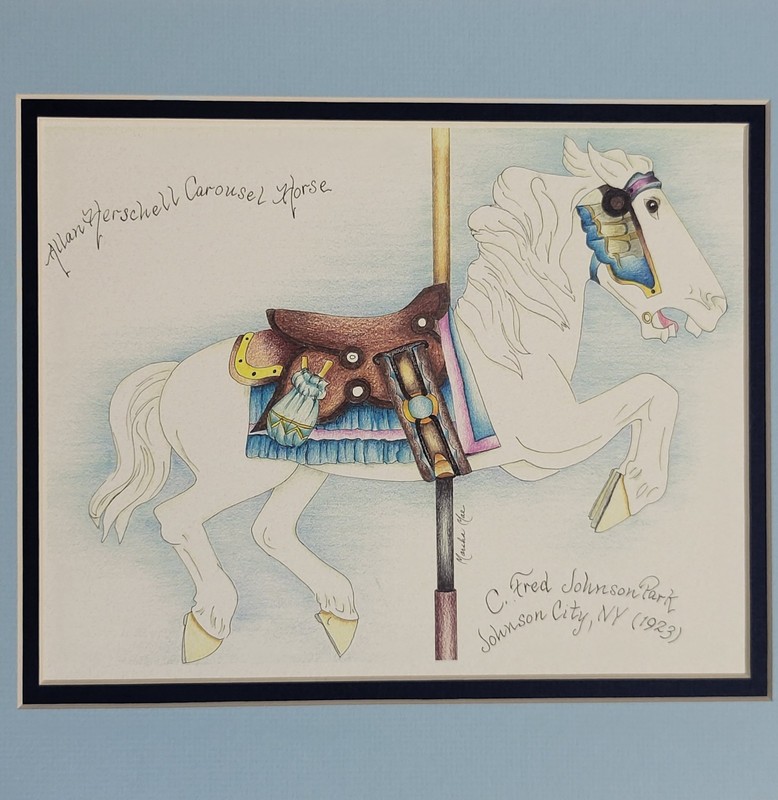 Allan Herschell Carousel Horse Watercolor Painting Wall Art 11x14 Matted Signed gallery