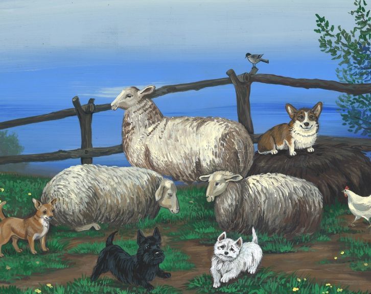 8×10 PRINT OF PAINTING RYTA SCOTTISH TERRIER WESTIE CHIHUAHUA CORGI Dog Farm Art