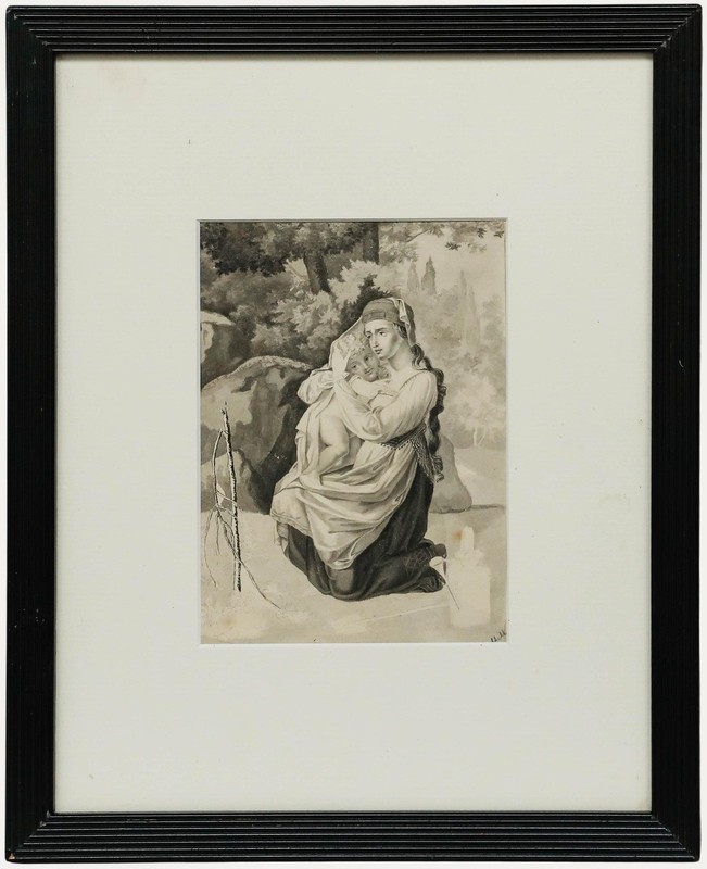 After Pauline Auzou (1775-1835) – Framed Watercolour, Daria (Maternal Fear)
