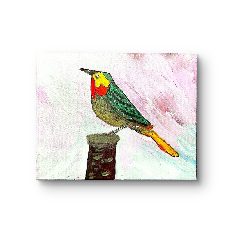 Colorful Bird Perched Whimsical Modern Acrylic Painting on 11×14 Canvas
