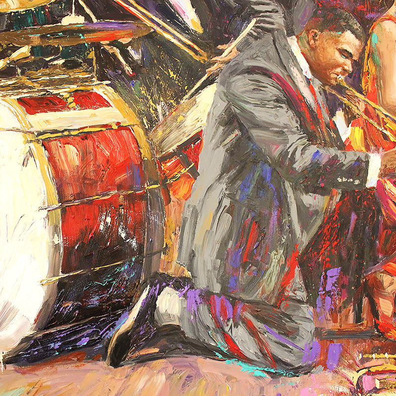 Nenad Mirkovich “In the Mood” Original Oil Painting Framed 44 1/2 x 68” Jazz gallery