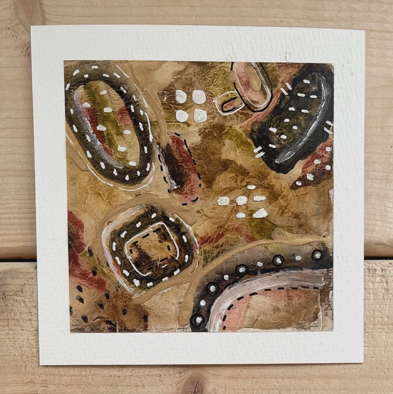 Original Abstract Mixed Media Painting by Susan Olivio 4×4” Mounted To 5”x5”