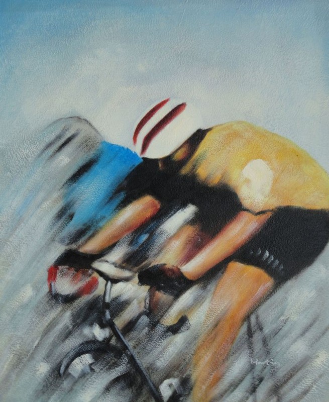 24×20 Racing Bicyclist Oil Painting Modern Portrait Cycling