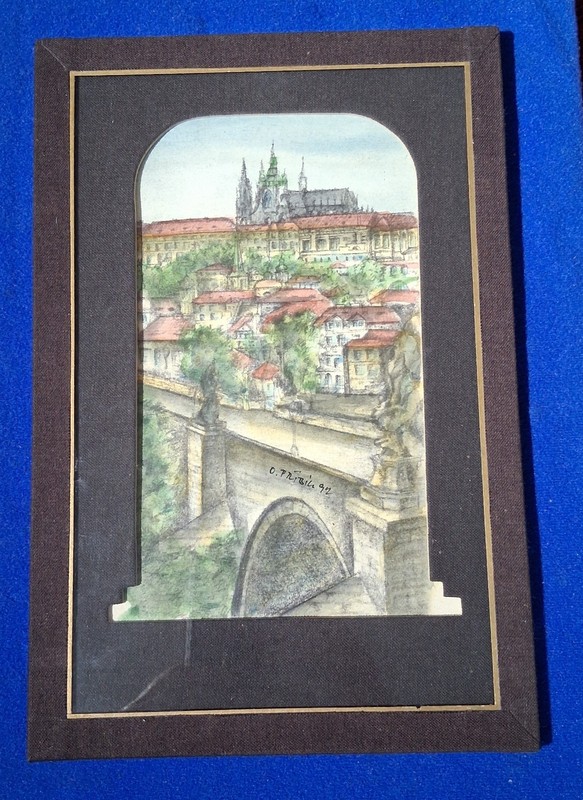 Antique 1892 Prague Watercolor Painting Signed Charles Bridge Czech Castle Art