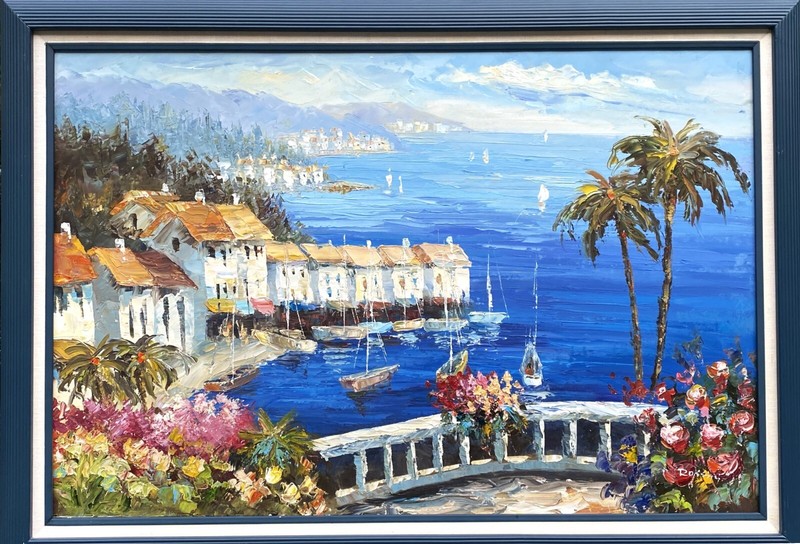 Contemp. Large Original Textured O/C «Italian Riviera» Signed Rossini, 24″x36″!