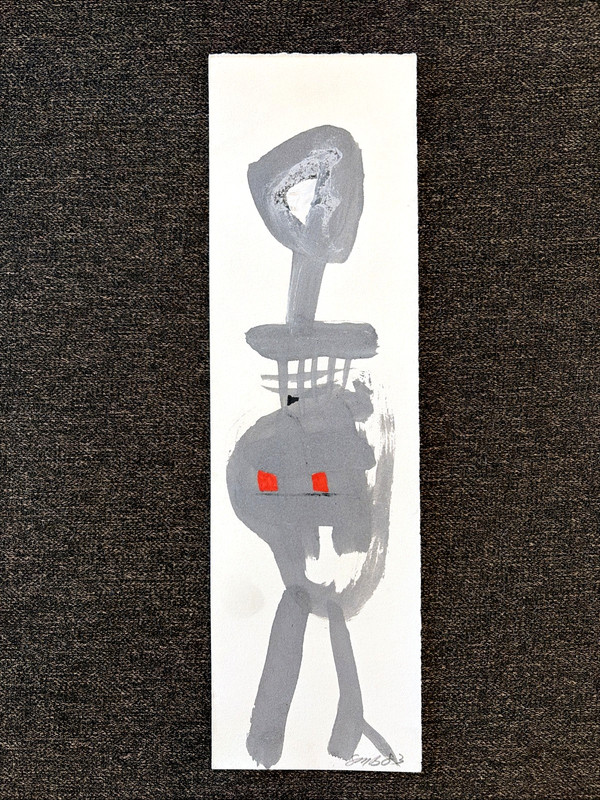 Original 80s Outsider Art Figural Abstract Painting Stuart Buehler 4x13.75"