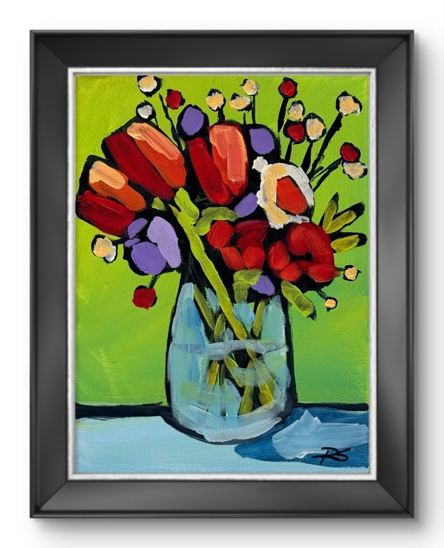 Colorful Flower Vase 9×12 Modern Floral Folk Art Original Painting