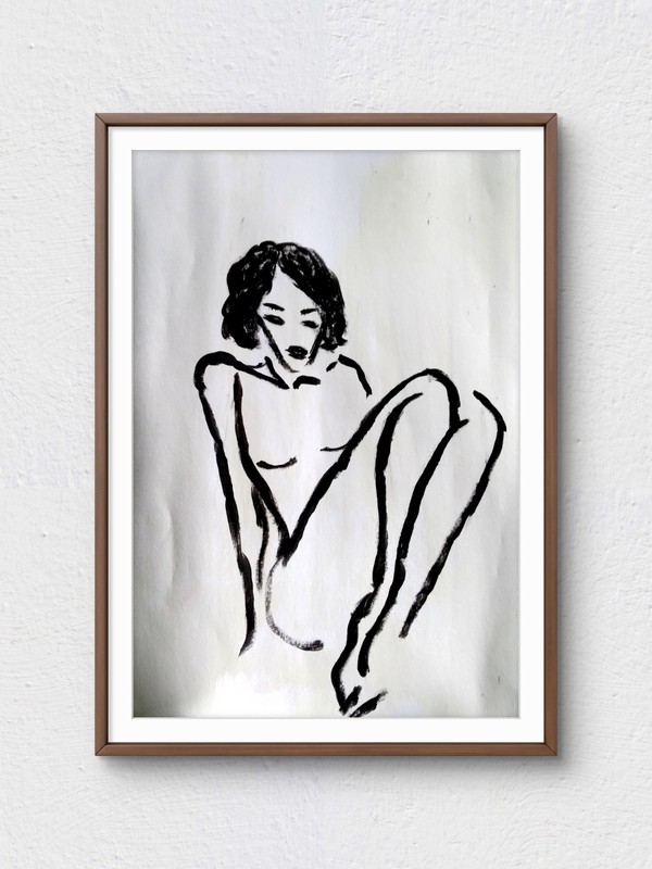Original 9×12 Abstract Figurative Woman Acrylic Paper Art Signed Monochromatic