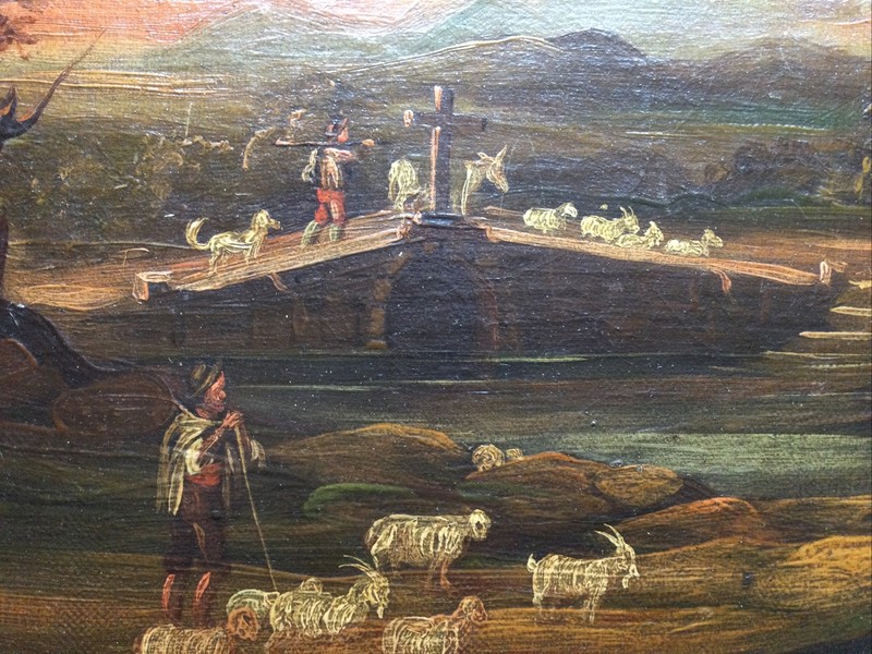 19th Century English Naive Oil Painting on Board Sheep Herding Victorian gallery