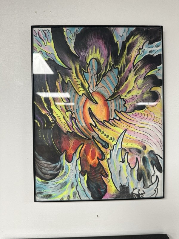 BIOMECHANICAL Original Abstract Art Framed In a Basic Plastic Frame With Glass.