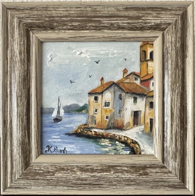 ORIGINAL OIL PAINTING SEASCAPE LANDSCAPE SIGNED FRAMED 4×4