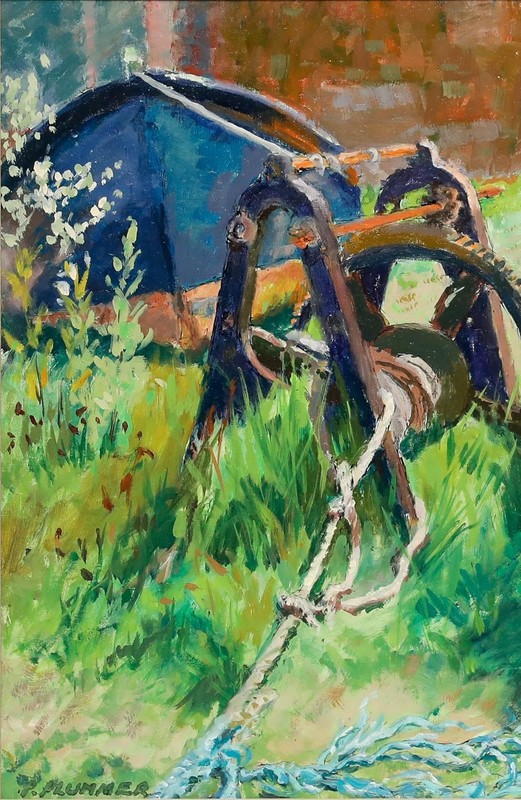 Pauline Plummer (b.1933) - Framed Contemporary Oil, A Rusty Winch gallery