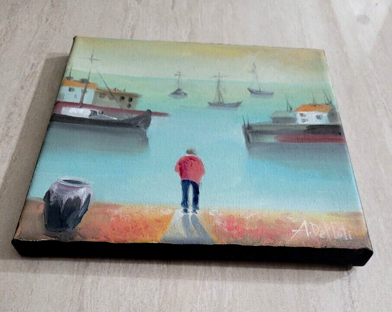 Whimsical Original Oil/ canvas painting* 8 x 8 in, signed*A Single Man* gallery