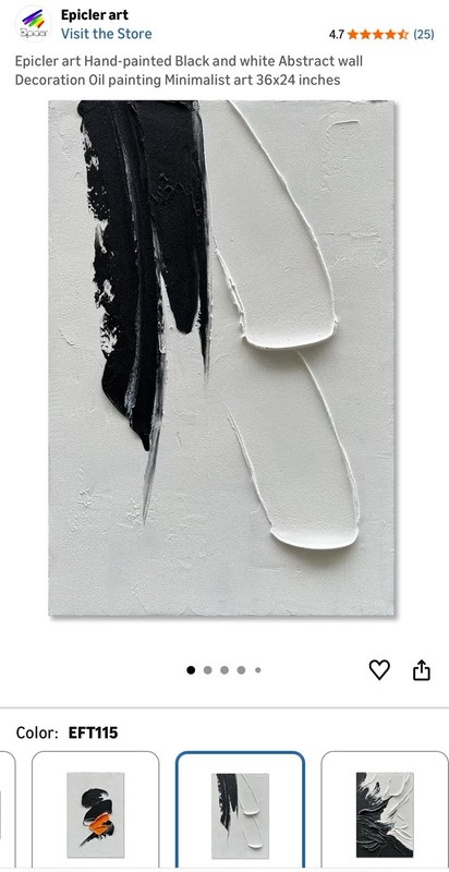 Epicler Hand-Painted Black & White Abstract Minimalist Oil Painting Canvas 36×2…