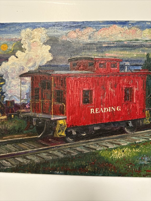 AMERICAN RAILROAD PAINTING TRAIN READING INDUSTRIAL LANDSCAPE NIGHT BALDWIN gallery