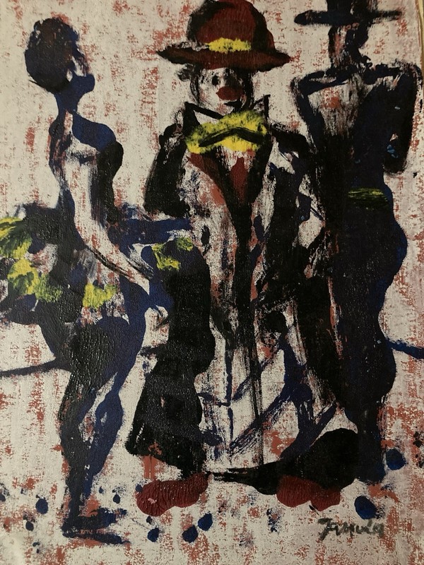 Beautiful Oil Painting on Paper Art Expressionist Circus Clown Expressionism Art