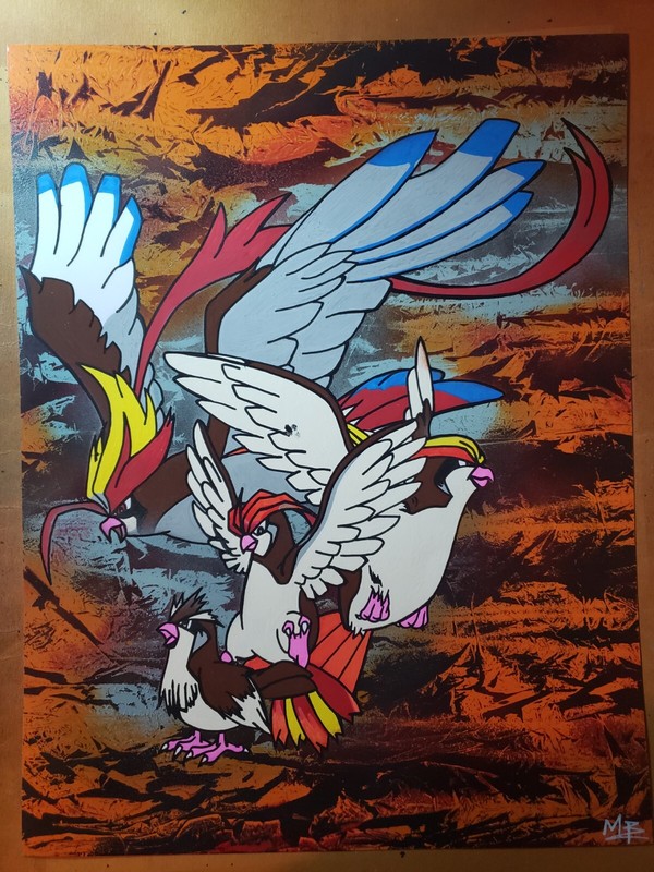 Hand Painted Pokémon (Pidgey Evolution Art)