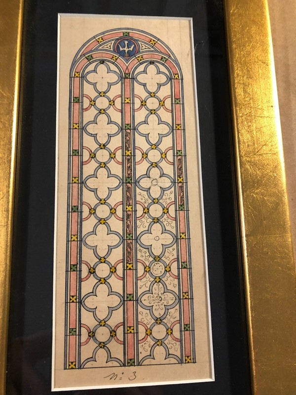 Antique Original Illustration Art Painting Design For A Stained Glass Window