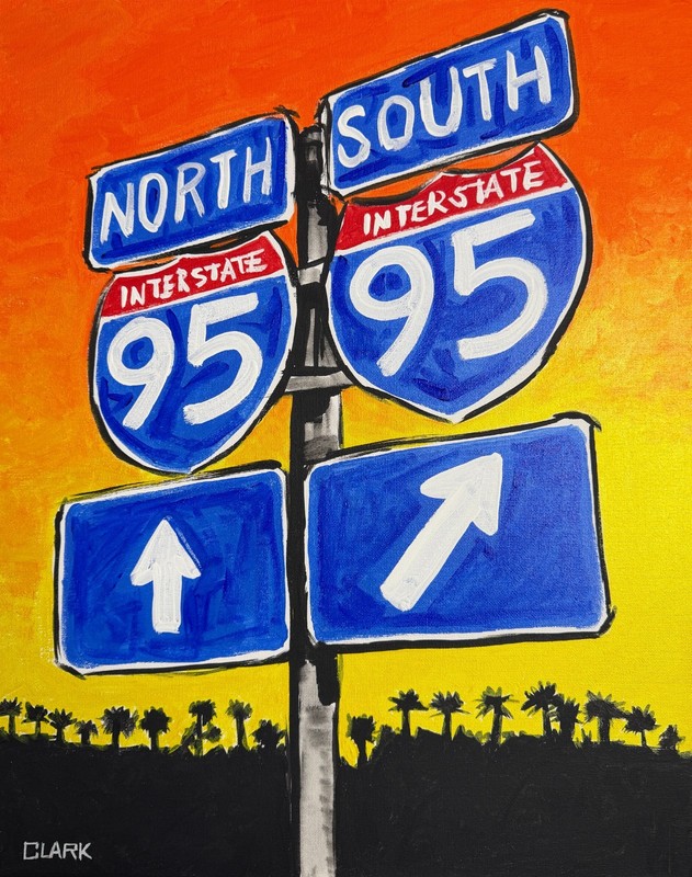 Unique "I-95 Sign" Pop Art Acrylic Painting - 20x16" Stretched Canvas gallery